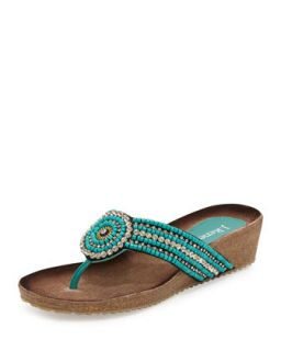 Horize Beaded Cork Thong Sandal, Turquoise