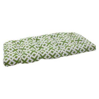 Outdoor Wicker Loveseat Cushion   Green/White Boxed In Geometric