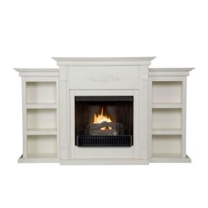 Southern Enterprises Tennyson 70 in. Gel Fuel Fireplace with Bookcases in Ivory FA8544BG