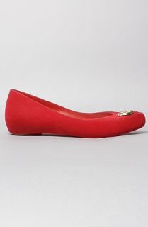 Melissa Shoes The Melissa Alice in Wonderland Stop Watch Flat in Red Flocked