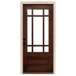 Steves & Sons Craftsman 9 Lite Stained Mahogany Wood Right Hand Entry Door with 6 in. Wall and White Frame M3109 2 CT WJ 6RH