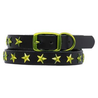 Platinum Pets Black Genuine Leather Dog Collar with Stars   Corona Lime (11  