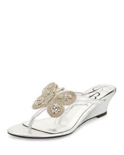 Freshy Butterfly Leather Thong Sandal, Silver