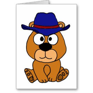 XX  Brown Bear Wearing Cowboy Hat Cartoon Cards