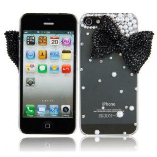 Fast shipping + Free tracking number , 3D Shell Black Bowknot Style Bling Rhinestone Transparent Hard Crystal Back Case Cover for iPhone 5: Cell Phones & Accessories