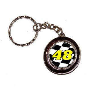48 Number Checkered Flag Racing Round Spinning Keychain : Automotive Key Chains : Office Products