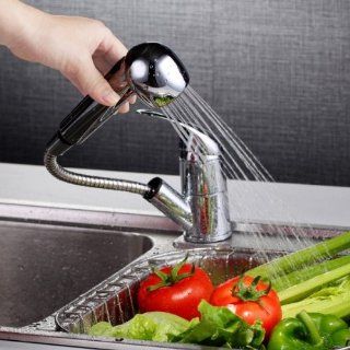 Fast Shipping + Free tracking number, Exquisite & High Quality Flexible Spout Faucet, Pull Out Kitchen Sink Basin Faucets Copper Single Handle Mixer Taps Hose Length 18.11 inch / 46cm   Touch On Kitchen Sink Faucets  