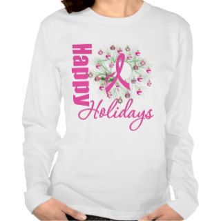 Happy Holidays Pink Ribbon Wreath Tshirts