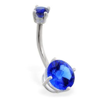 14K White Gold Double Jeweled Sapphire Belly Ring: Belly Button Piercing Rings: Jewelry