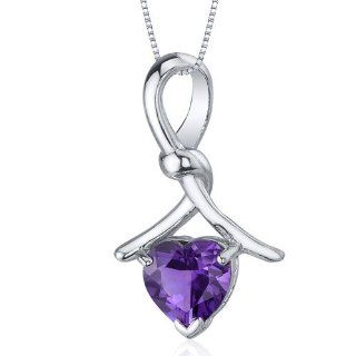 Charming Spiral 1.50 carats Heart Shape Sterling Silver Rhodium Nickel Finish Amethyst Pendant: Peora: Jewelry