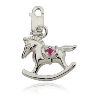 Sterling Silver Genuine Ruby Rocking Horse Lobster Claw Charm: Jewelry