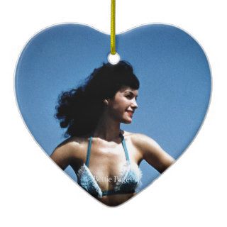 Bettie Page in a Blue Bikini Standing Beside Water Christmas Tree Ornament