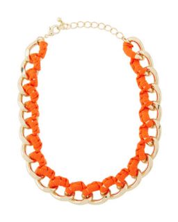Knot Threaded Chain Wrap Necklace, Neon Orange