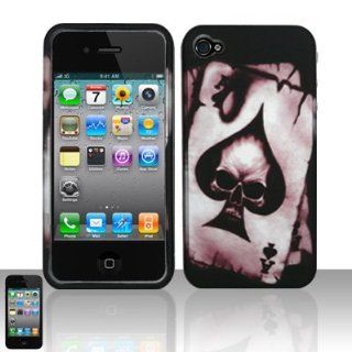 Black Spade Skull Design Rubberized Snap on Hard Cover Protector Faceplate Skin Case for Apple Iphone 4 4G 16GB 32GB + Front & Back LCD Screen Guard Film (Free Wristband): Cell Phones & Accessories