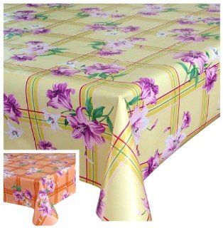 Wachstuch Tischdecke Abwaschbar GRÖßE FARBE wählbar Rund 140 cm Violett Lilie auf dem Gelben Hintergrund: Küche & Haushalt