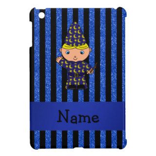 Personalized name wizard blue glitter stripes iPad mini cases