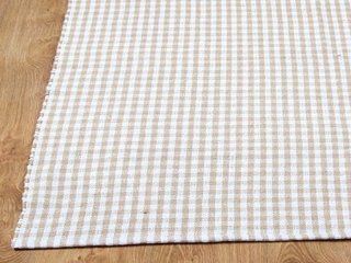 Homescapes Gingham Karo Teppich Vorleger, 110 x 170 cm, 100 % reine Baumwolle, beige und weiß: Küche & Haushalt