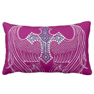 Bling Cross & Wings on Maroon Background Pillows