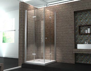 Falttür Duschkabine 8 mm Duschabtrennung Eckeinstieg Dusche Echt Glas 90 x 90 x 195 cm CLAP ohne Duschtasse: Baumarkt