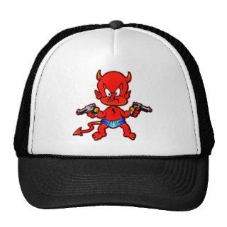 Cartoon Devil Pistol Shooter Tattoo Hats