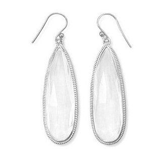 Long Teardrop Shape Faceted Clear Crystal Quartz Earrings Sterling Silver: Jewelry