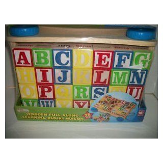 Wooden Block Set   Each Block Has A Letter, Number, Word And Picture.   Wooden Pull Along Learning Blocks Wagon : Baby Building And Stacking Toys : Baby