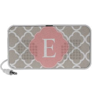 Tan Peach Pink Quatrefoil Monogram iPhone Speaker