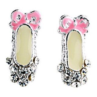 Silver Tone Stud Earrings for Little Girls Ballet Shoes: Jewelry