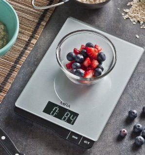 MIRA Digital Kitchen Scale, Food Scale, Tempered Glass, Large Platform   11 lb capacity (Glass): Kitchen & Dining