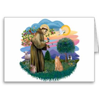 St Francis (ff)   Orange Tabby cat Greeting Cards