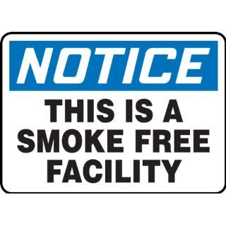 Accuform Signs MSMK849VS Adhesive Vinyl Safety Sign, Legend "NOTICE THIS IS A SMOKE FREE FACILITY", 10" Length x 14" Width x 0.004" Thickness, Blue/Black on White: Industrial Warning Signs: Industrial & Scientific