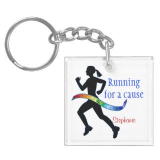Running for a Cause Autism Puzzle Ribbon Acrylic Keychain