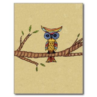 Fancy Colorful Owl Branch Postcard