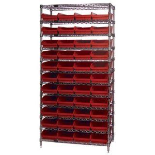 Quantum Storage Systems WR12 114RD 12 Tier Complete Wire Shelving System with 44 QSB114 Red Bins, Chrome Finish, 24" Width x 36" Length x 74" Height: Industrial & Scientific