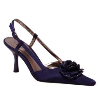 Wild Rose Pointy Toe Sling back Ankle Buckle Navy Blue Satin Dress Shoes Ice 104 (5.5): Shoes