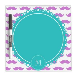 Lilac Mustache Pattern, Teal White Monogram Dry Erase Whiteboard