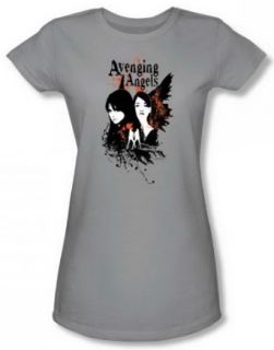 Caprica Avenging Angels Jrs Silver Sheer Cap Sleeve T Shirt NBC109 JS: Clothing