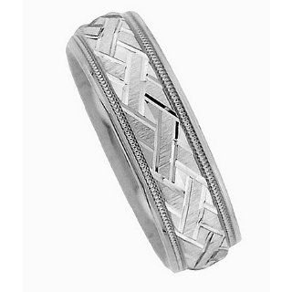 6.0 Millimeters 14Kt White Gold Ring with Woven Design, Comfort Fit Style SS119W6 by Wedding Rings by Oromi: Wedding Bands: Jewelry