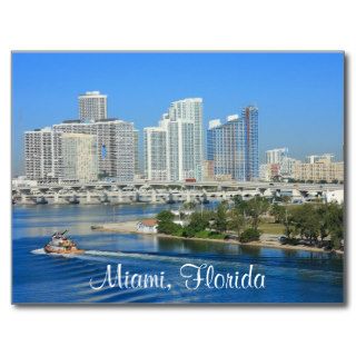 Miami Florida Skyline and Harbor Postcard