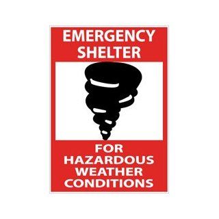 NMC M121AB Emergency and First Aid Sign with Graphic, Legend "EMERGENCY SHELTER FOR HAZARDOUS WEATHER CONDITIONS", 10" Length x 14" Height, Aluminum 0.040, Black/Red on White: Industrial Warning Signs: Industrial & Scientific