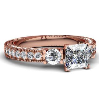 1.60 Ct Princess Cut Diamond Antique Style Engagement Ring Pave Set W Milgrain 14K GIA Jewelry