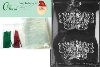 Cybrtrayd MdK50C C147 Victorian Angel Christmas Chocolate Mold with Chocolate Packaging Kit and Molding Instructions, Includes 50 Cello Bags, 25 Red and 25 Green Twist Ties: Candy Making Molds: Kitchen & Dining