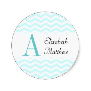 Light Blue White Chevron Last & First Name Sticker