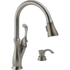 Delta Arabella Single Handle Pull Down Sprayer Kitchen Faucet in Stainless with Soap Dispenser 19950 SSSD DST