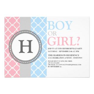 Pink/Blue Monogram Gender Reveal Invitation