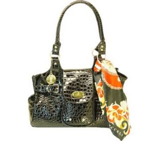 Vecceli Italy Women's AS 141 Medium Handbag, Black Alligator Compressed Leather: Shoulder Handbags: Shoes