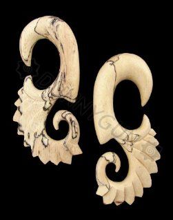1/2" Pair Tamarind Wood Feather Cascade Gauged Spiral Plugs Hand Carved Organic Wood Body Piercing Jewelry Earrings Jewelry