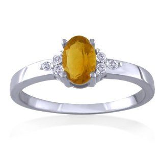NOVEMBER Birthstone Ring 14k White Gold Diamond & Citrine Ring: Jewelry