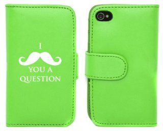 Green Apple iPhone 5 5S 5LP171 Leather Wallet Case Cover I Mustache You A Question: Cell Phones & Accessories