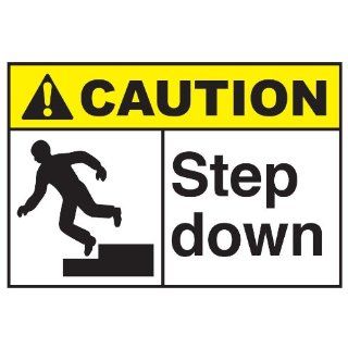 Caution Step Down, High Performance Vinyl, Safety Signs, Labels, Decals 5" x 7": Industrial & Scientific